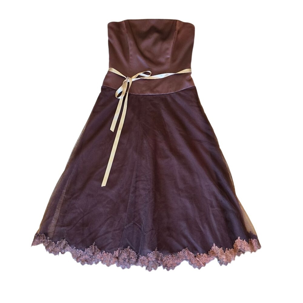 B2 Womens Elegant Brown Strapless Dress Size 14 Renaissance Fairycore‎